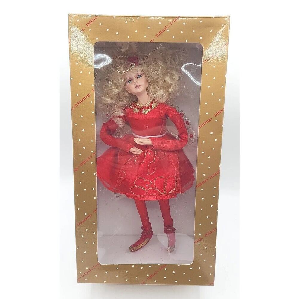 Collectible‎ Dillard's Trimmings Blonde Fairy Doll Red Dress Box with tag U247/A